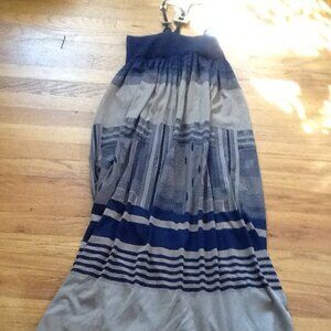 Navy & Taupe  Maxi Sundress with Decorative Hardware (Tortoiseshell style)